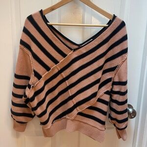 We the Free People Women's Small Dolman Striped Exposed Seam Boho Sweater Vneck